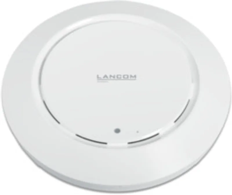 Point d'accès sans fil LANCOM LW-500 DualBand 802.11 ac Wave 2, 2x2 MIMO, PoE, vue de dessus sur surface blanche avec logo