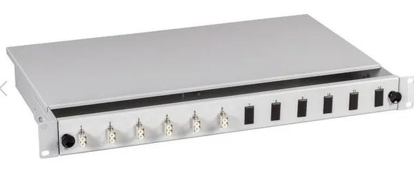 LWL-Patchpanel Spleisbox,19", 6xLC-Duplex, 9/125um, OS2, ausziehbar, Pigtails abgesetzt
