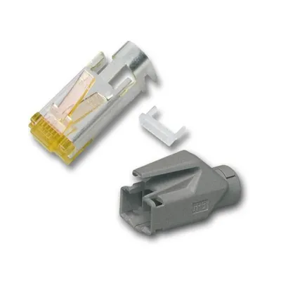 TP-Stecker STP Hirose,CAT6A(TM31), 1-Stück,incl.Knickschutz, Grau