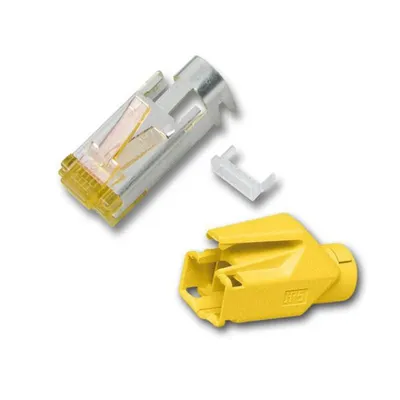 TP-Stecker STP Hirose,CAT6A(TM31),100-PACK,incl.Knickschutz, Gelb