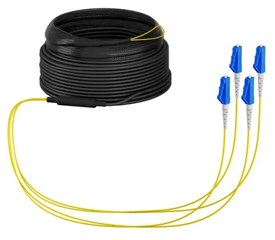 LWL-Kabel Trunkkabel U-DQ(ZN)BH 4G 9/125 LC/LC OS2 170m coiled on a drum with four yellow fiber strands and blue LC LWL-Kabel Trunkkabel U-DQ(ZN)BH 4G 9/125 LC/LC OS2 170m coiled on a drum with four yellow fiber strands and blue LC