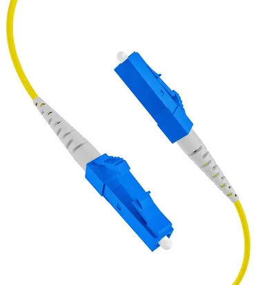 LWL-Kabel U-DQ(ZN)BH 4G 9/125 OS2 200m on drum with yellow fiber optic cable and blue LC/LC connectors featuring white LWL-Kabel U-DQ(ZN)BH 4G 9/125 OS2 200m on drum with yellow fiber optic cable and blue LC/LC connectors featuring white