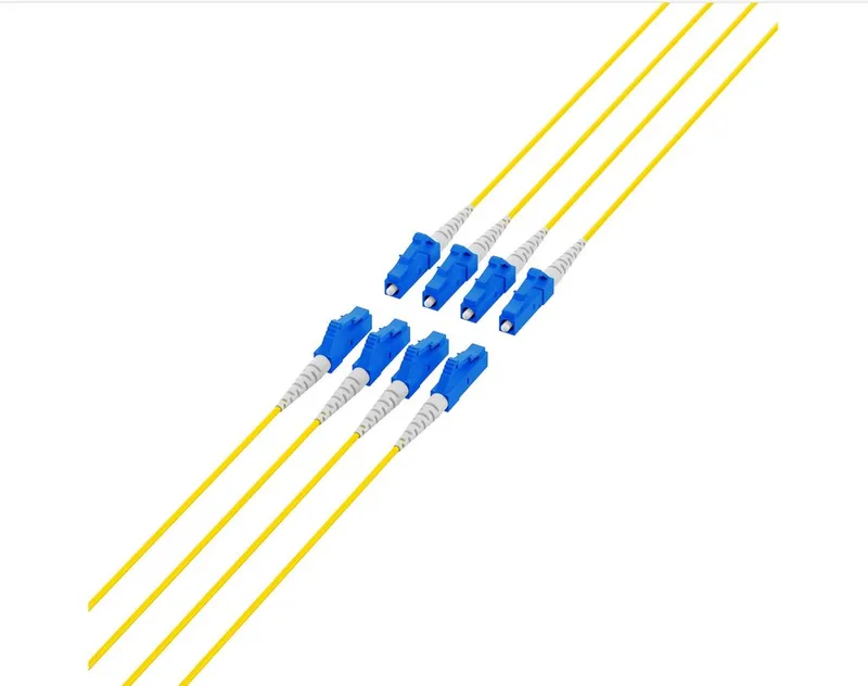 LWL-Kabel Trunkkabel U-DQ(ZN)BH 8G 9/125 LC/LC OS2 70m on a drum showing eight yellow fiber optic cables with blue LC