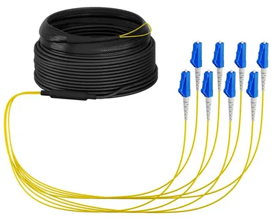LWL-Kabel Trunkkabel U-DQ(ZN)BH 8G 9/125 LC/LC OS2 70m coiled on a drum with black sleeve and eight yellow fiber strands LWL-Kabel Trunkkabel U-DQ(ZN)BH 8G 9/125 LC/LC OS2 70m coiled on a drum with black sleeve and eight yellow fiber strands
