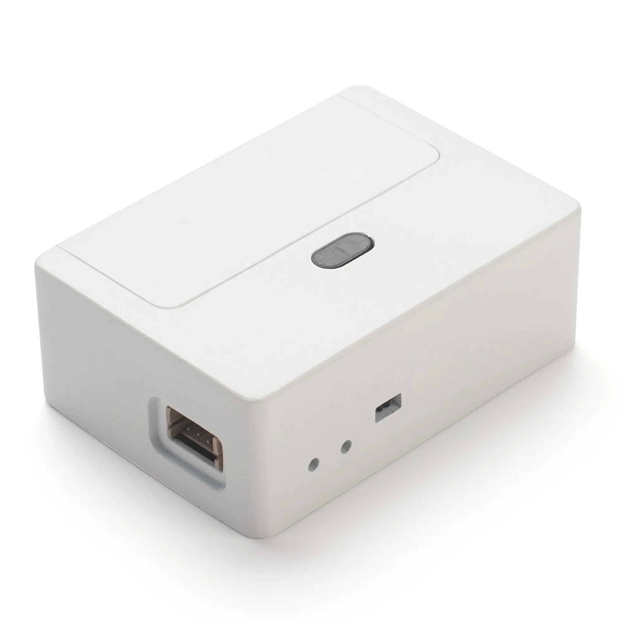 DRAGINO LoRaWAN LiDAR ToF distance sensor DS20L-EU868 shown from angled top view with USB port, LEDs, and control button