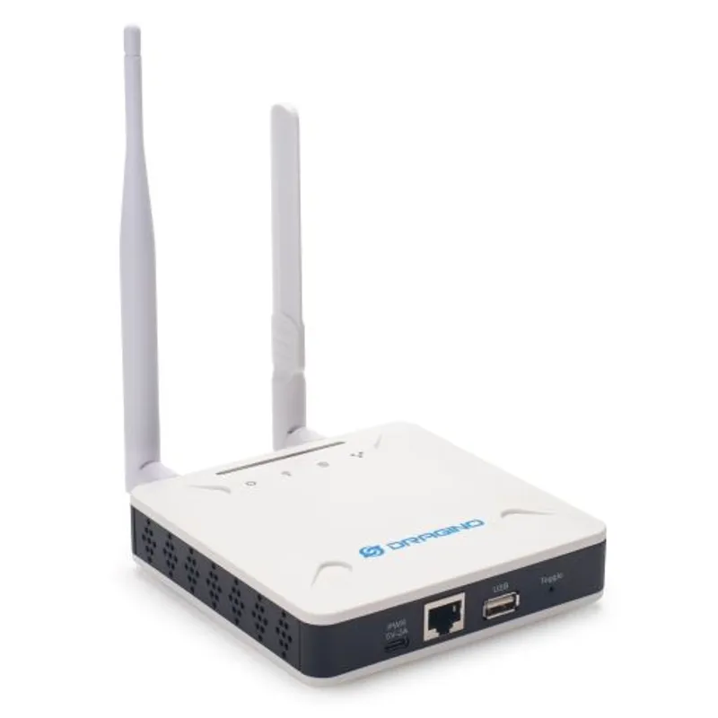 Passerelle IoT intérieure LoRa Dragino LPS8v2-868-EC25-E avec 4G, boîtier blanc rectangulaire équipé de deux antennes