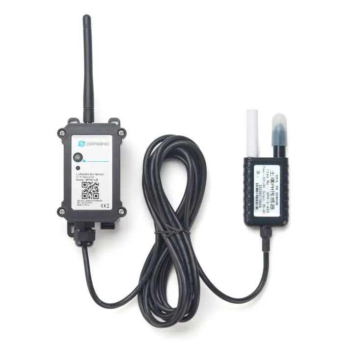Sensor DRAGINO SPH01-LB-EU868 LoRaWAN con antena vertical y sonda pH conectada mediante cable para monitoreo de calidad de Sensor DRAGINO SPH01-LB-EU868 LoRaWAN con antena vertical y sonda pH conectada mediante cable para monitoreo de calidad de