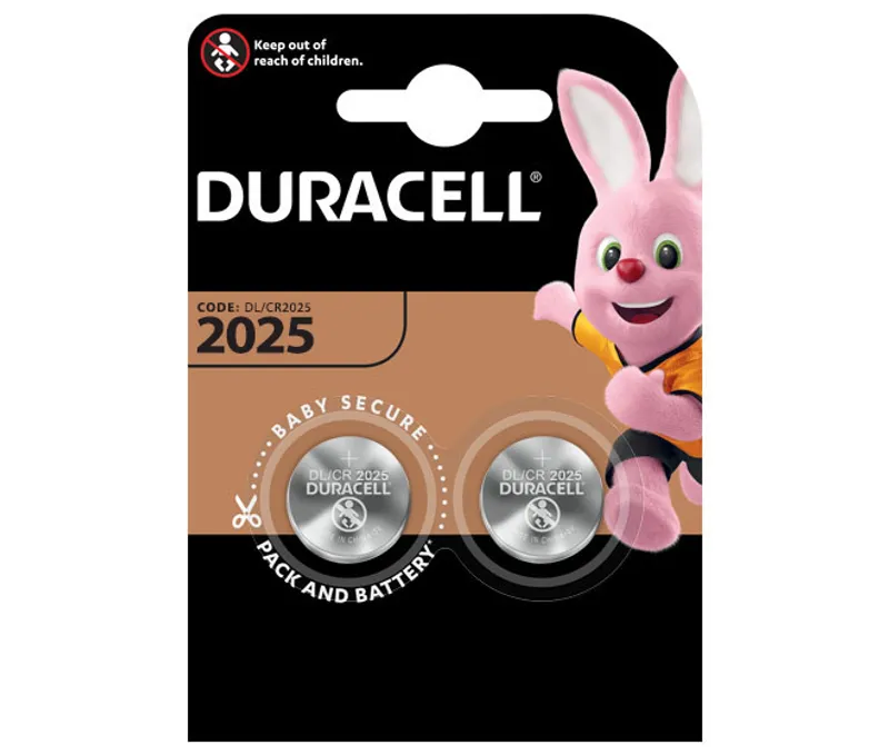 Duracell CR2025 Knopfzellen-Batterien 3V Lithium im 2er-Blisterpack mit schwarzem Kupferdesign und Kindersicherung.
