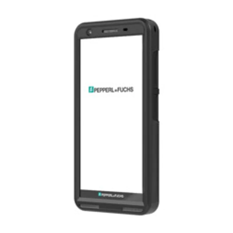 ecom Smart-Ex 03 DZ2 с камерой — чёрный защищённый промышленный терминал с белым экраном и логотипом Pepperl+Fuchs для