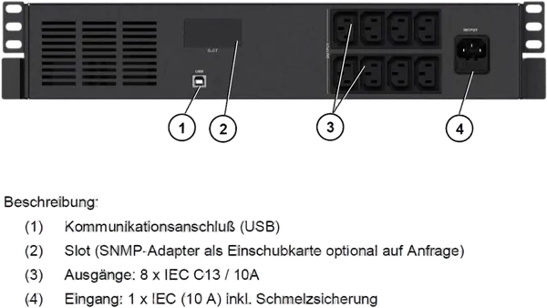 Effekta Line-Interaktive-USV,1000VA,19"/2HE, 25min bei cos phi 0,7, USB, Serie OFFICE