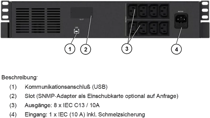 Effekta Line-Interaktive-USV,1000VA,19"/2HE, 25min bei cos phi 0,7, USB, Serie OFFICE