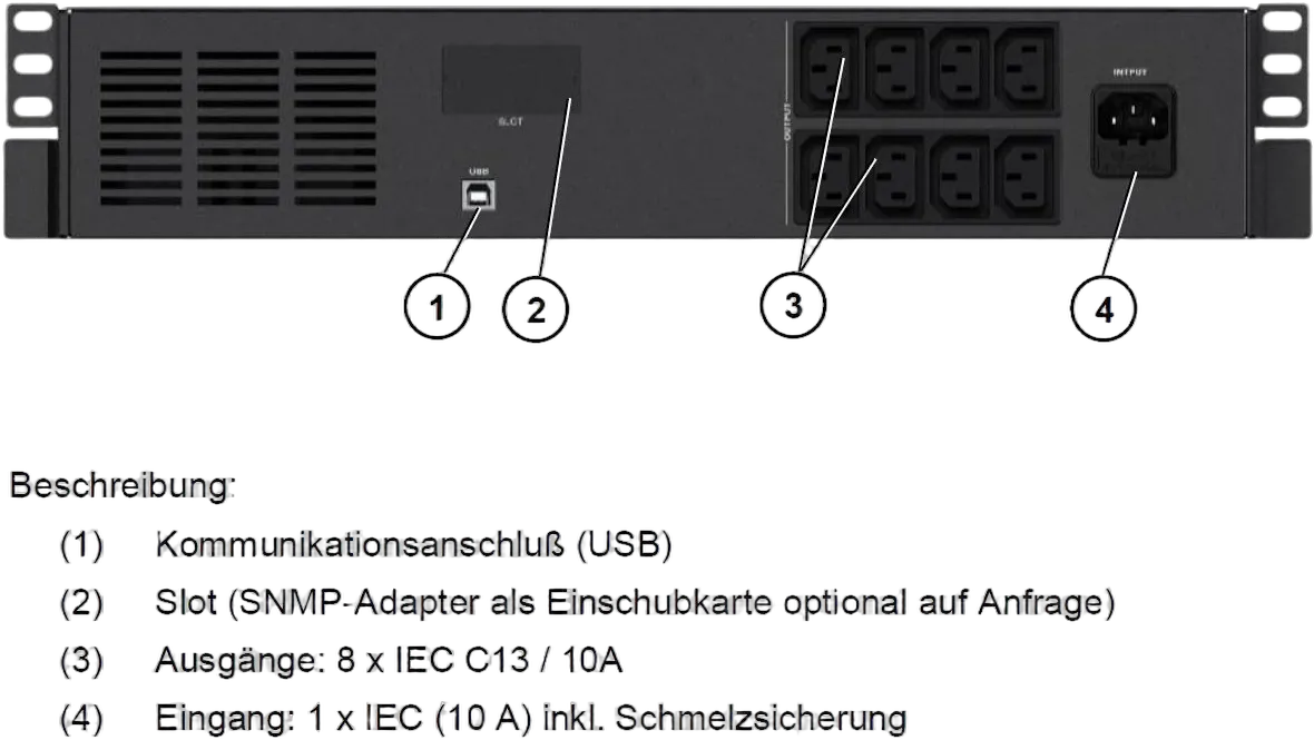 Effekta Line-Interaktive-USV,1000VA,19"/2HE, 25min bei cos phi 0,7, USB, Serie OFFICE Effekta Line-Interaktive-USV,1000VA,19"/2HE, 25min bei cos phi 0,7, USB, Serie OFFICE