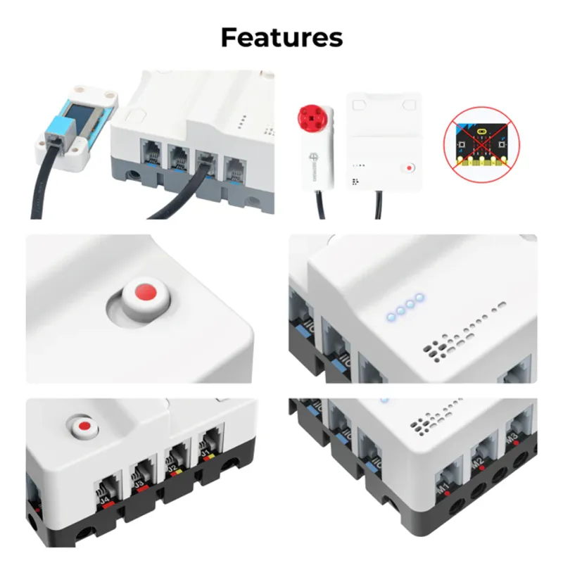 Kit ELECFREAKS micro:bit Space Science senza scheda, connettori RJ11, moduli sensori, pulsante rosso, LED e porte M1-M4 per