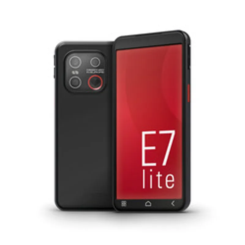Smartphone Emporia SMART.7 lite nero con fotocamera tripla e display frontale rosso E7 lite.