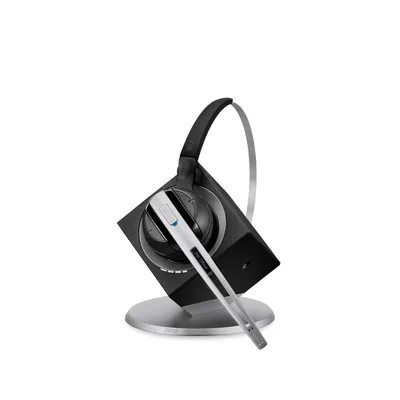 Auricular EPOS IMPACT DW Office ML EU de un solo oído en base de carga plateada con micrófono ajustable y luz LED azul. Auricular EPOS IMPACT DW Office ML EU de un solo oído en base de carga plateada con micrófono ajustable y luz LED azul.