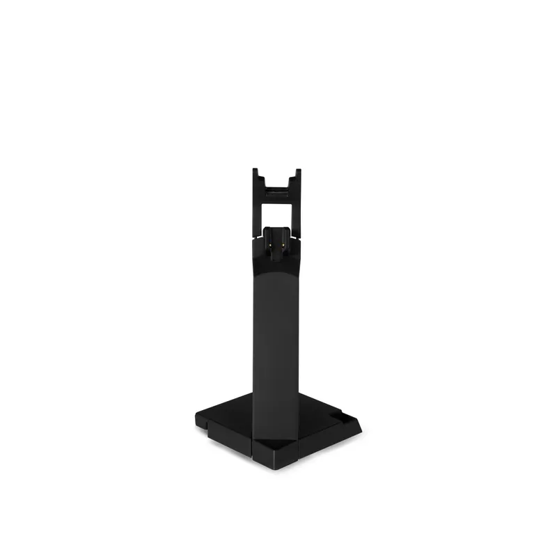 Soporte vertical EPOS CH 30 en negro mate con base rectangular, columna central y soporte en U para auriculares con
