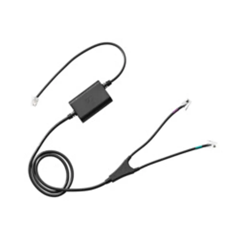 Adaptateur câble EPOS CEHS-AV 04 avec module rectangulaire noir, connecteur modulaire et câble en Y à embouts vert et rose