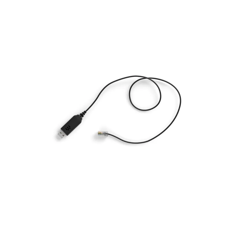 EPOS CEHS-CI 02 USB to RJ adapter cable coiled on white background with visible internal wiring and strain relief.