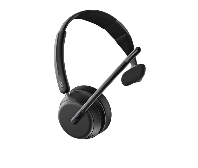 Black EPOS IMPACT 1030T single-ear headset angled on white background with padded headband, circular earcup, microphone