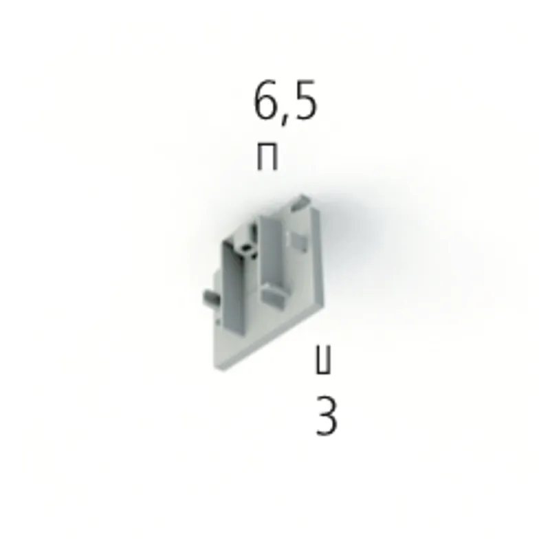 Capuchon terminal argenté Synergy 21 EUTRAC pour système d'éclairage sur rail en vue 3D avec détails de fixation et