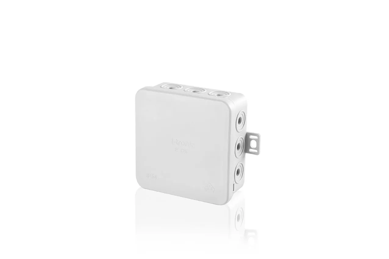 Scatola di derivazione elettrica f-tronic FR IP54 75x75x40mm grigia E125 con ingressi cavi circolari e staffa di montaggio
