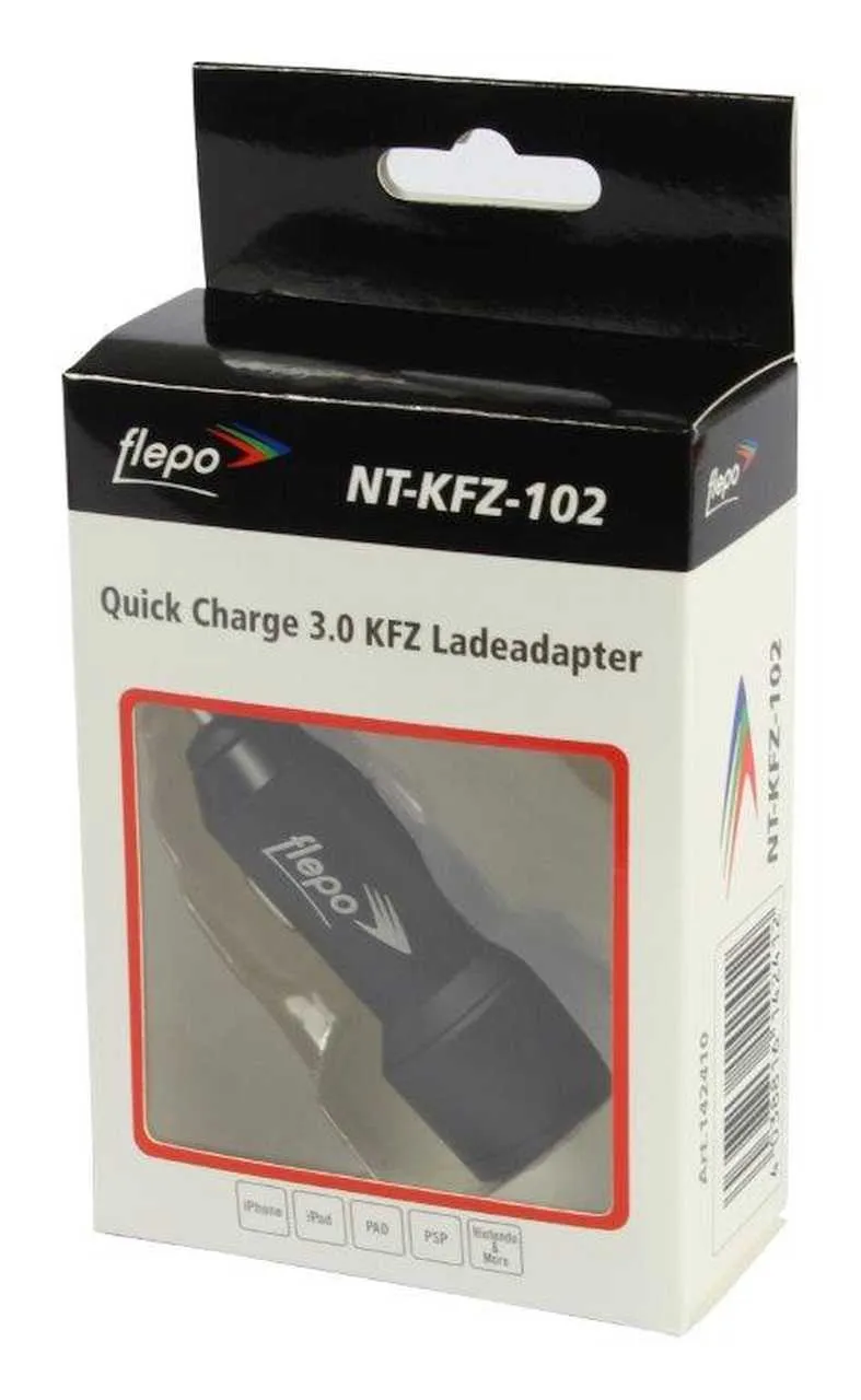 Flepo Netzteil KFZ 2-fach 12V-24V - max 4A - Quick Charge 3.0 Flepo Netzteil KFZ 2-fach 12V-24V - max 4A - Quick Charge 3.0