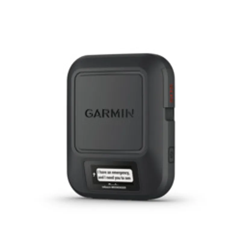 Dispositivo Garmin inReach Messenger GPS EMEA en negro con logo grabado, botones rojos y estuche resistente para