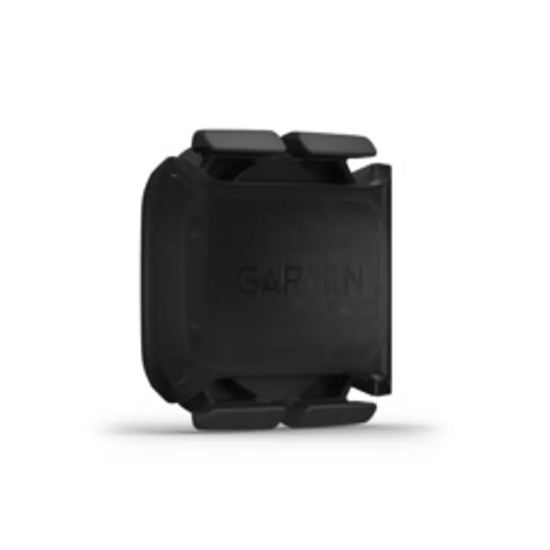 Capteur de cadence Garmin Trittfrequenzsensor 2 en plastique noir vu de trois quarts arrière avec logo GARMIN et fixations
