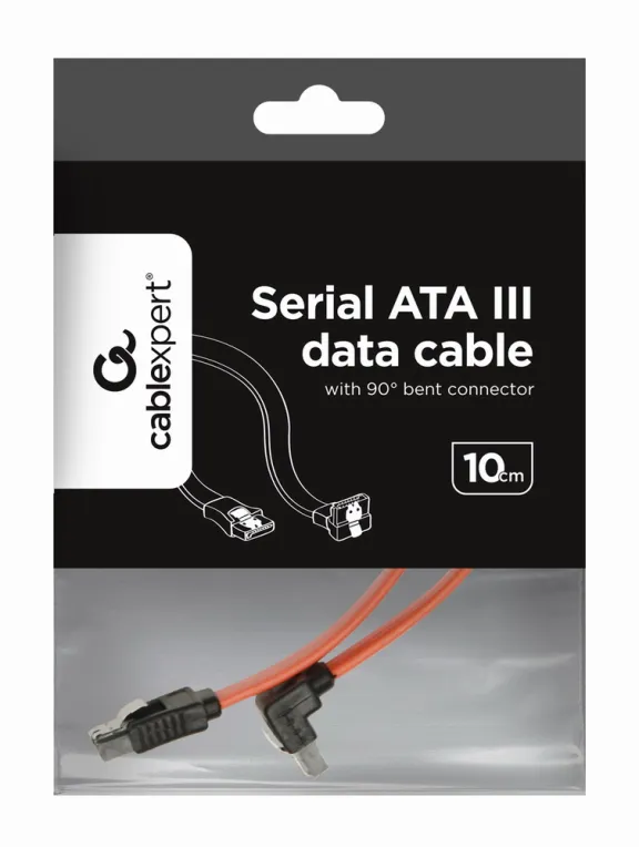 Кабель Gembird Serial ATA III 50 см с угловым разъёмом 90 градусов в прозрачной упаковке с чёрной картонной вставкой и