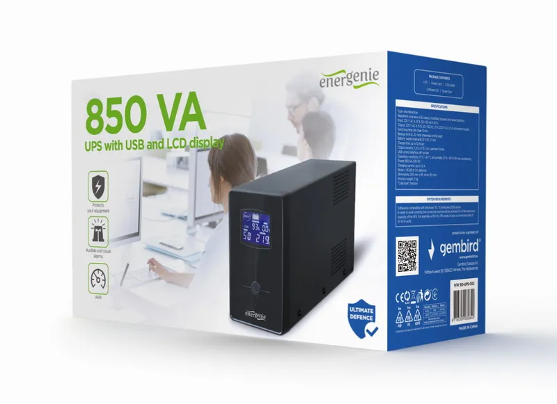 gembird USV mit LCD Anzeige, AVR,  850 VA                 sw
