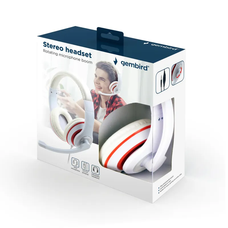 gembird Stereo-Headset mit Mikrofon, Weiß