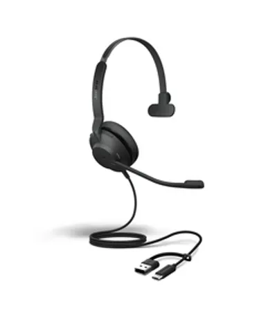 Jabra Evolve2 30 SE USB C/A, MS Mono, auriculares negros con brazo micrófono y cable USB-A con adaptador USB-C sobre