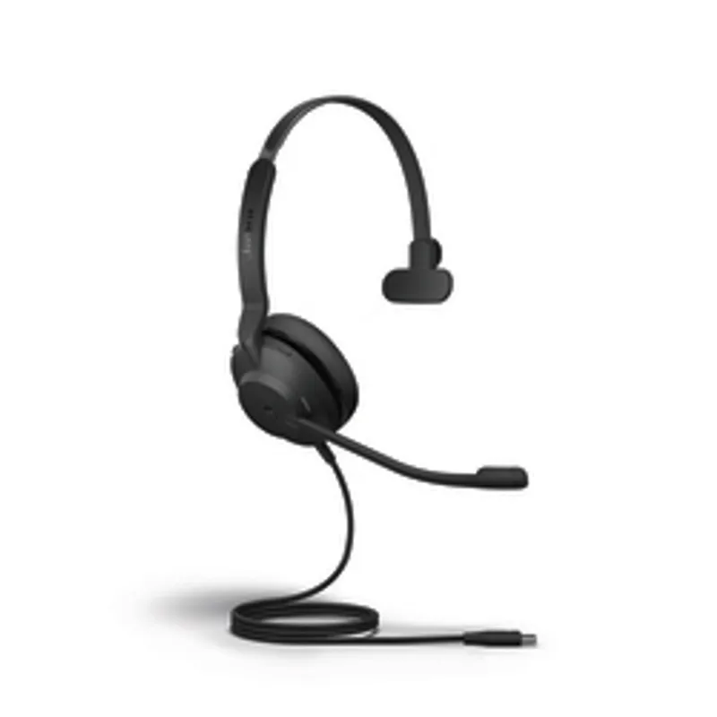 Jabra Evolve2 30 SE USB-C Mono Wired Headset, visibile in profilo su sfondo bianco con microfono a boom e cavo USB-C.