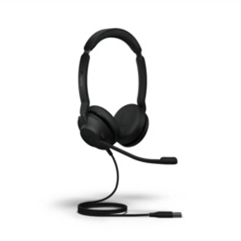 Jabra Headset Evolve2 30 SE USB-A, casque filaire noir avec microphone, vu de profil sur fond blanc.