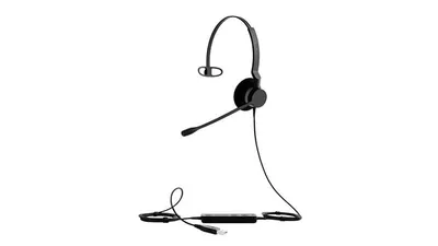 Наушники Jabra BIZ 2300 Mono USB MS чёрного цвета в профиль с изогнутой дужкой, круглым амбушюром и выдвижным микрофоном на