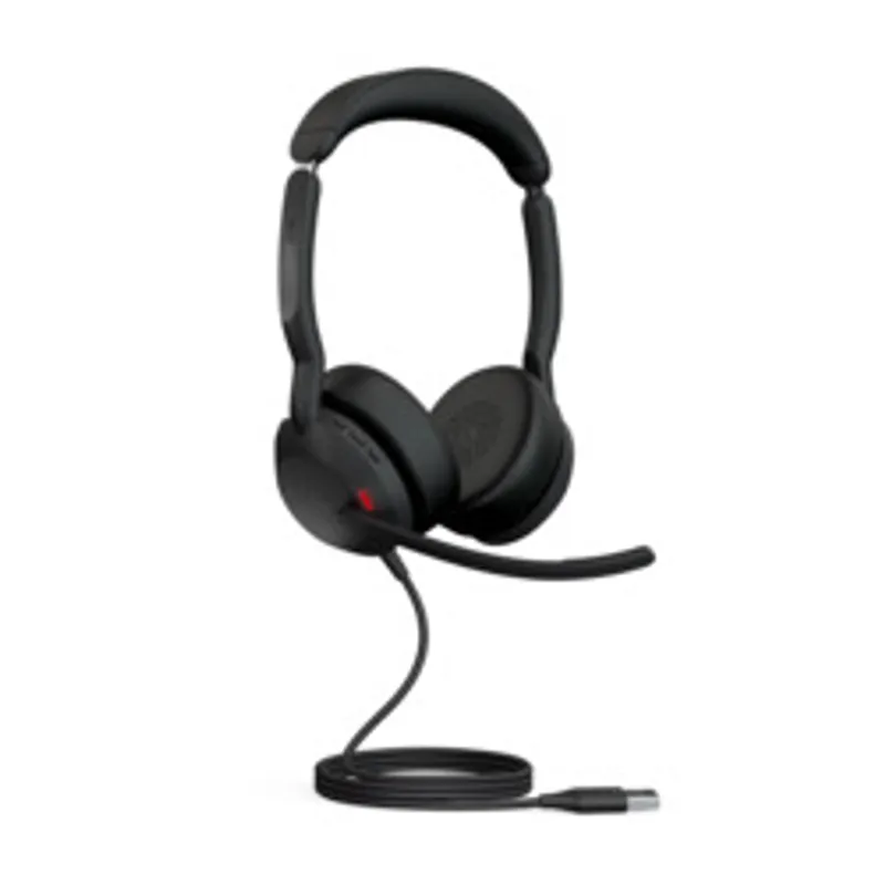 Jabra Headset Evolve2 50 USB-A MS Duo, black wired headset with padded earcups and flexible microphone boom against white