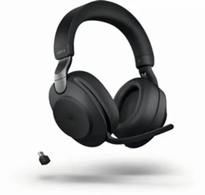 Наушники Jabra Evolve2 85 MS Duo чёрного цвета с микрофоном-гарнитурой и USB-донглом Link 380c для подключения к компьютеру Наушники Jabra Evolve2 85 MS Duo чёрного цвета с микрофоном-гарнитурой и USB-донглом Link 380c для подключения к компьютеру