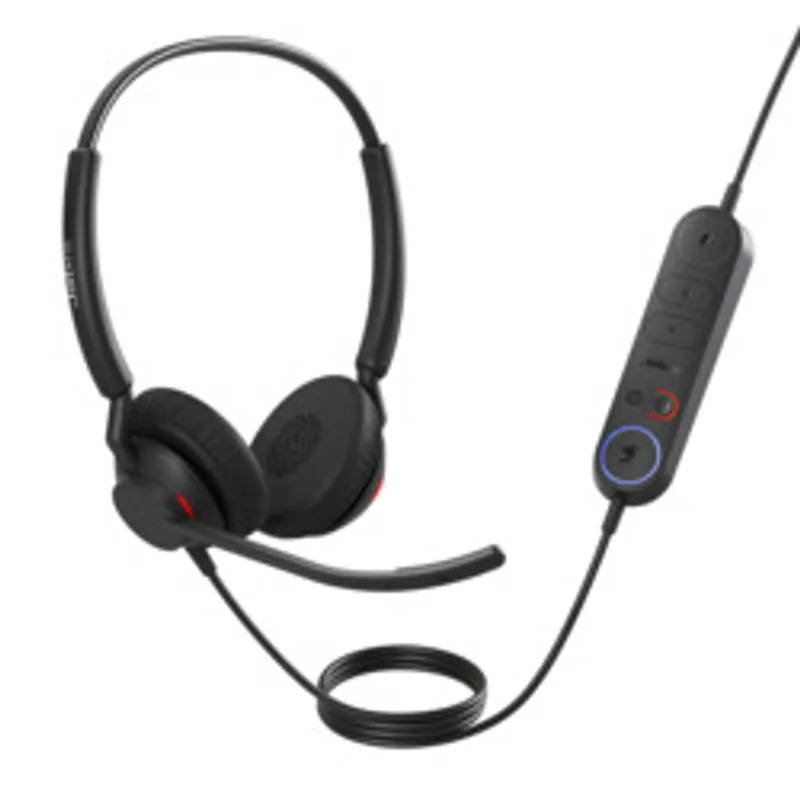 Jabra Engage 40 Inline Link Stereo-Headset mit USB-C, schwarzes Mikrofon-Headset mit roter LED-Anzeige und Steuerungsmodul