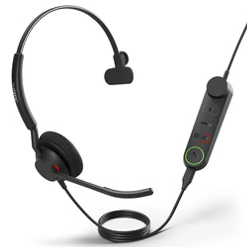 Jabra Engage 50 II USB-A wired mono headset with black adjustable headband, left-side earcup, flexible mic boom, and inline