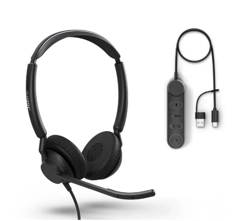 Auriculares estéreo Jabra Engage 50 II Link en negro con diadema ajustable, almohadillas acolchadas y micrófono boom junto