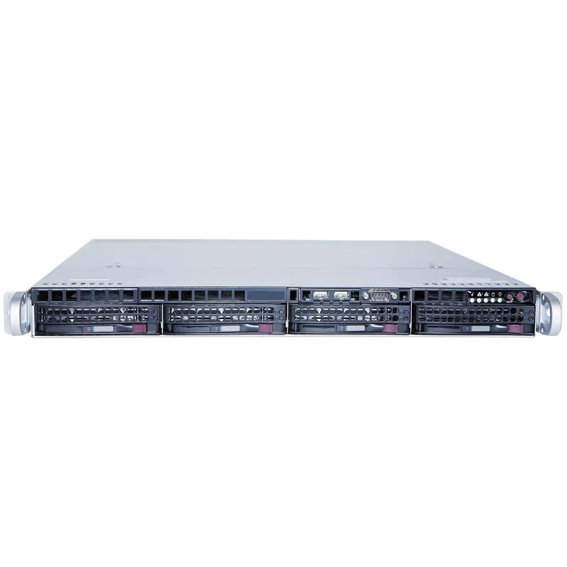 Server Hanwha Vision 1U-4BAY 24TB RAW con RAID5, chassis rack argento con 4 bay hot-swap, LED di stato e porta USB frontale