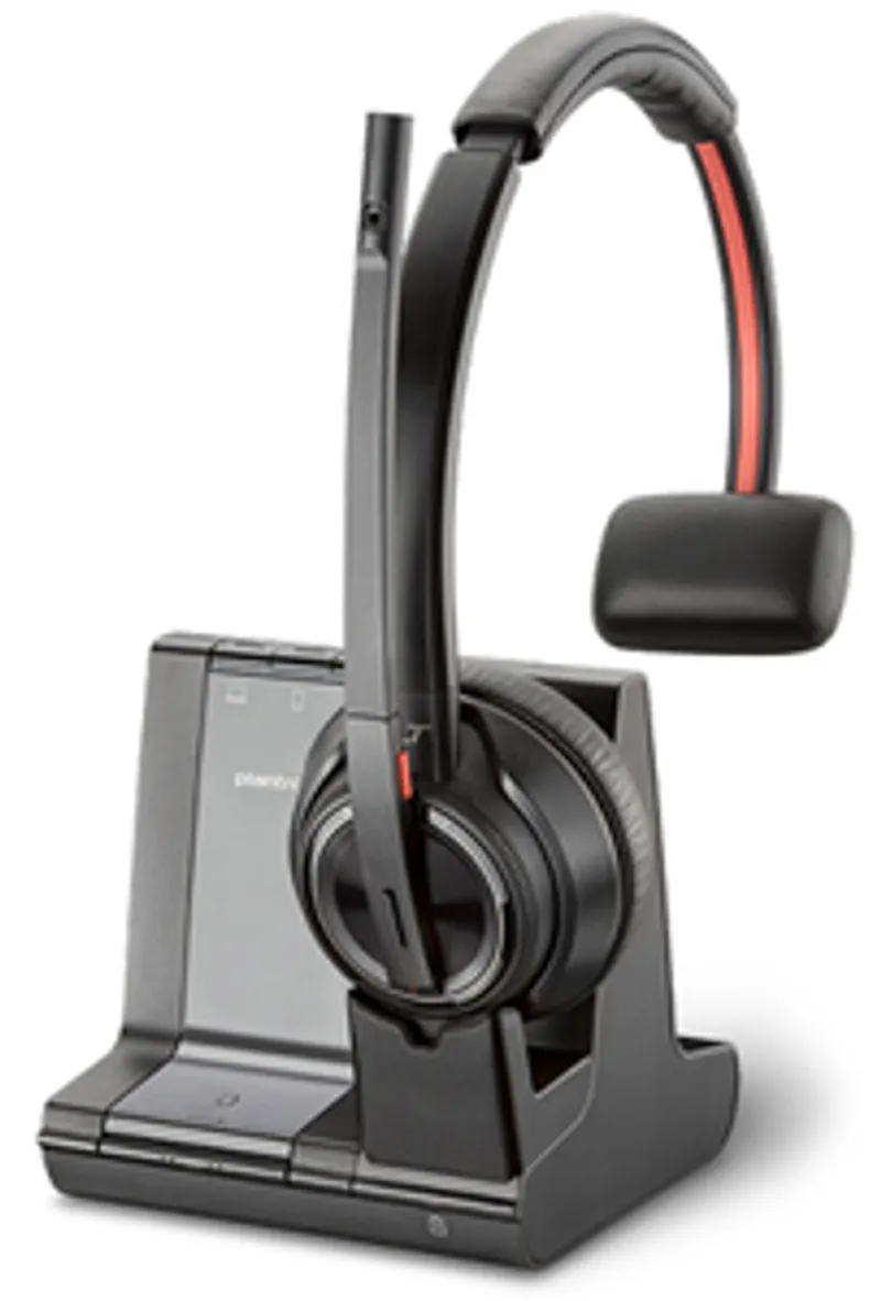 Auricular inalámbrico Poly Savi 8210 Office DECT Mono con micrófono boom sobre base de carga, diseño ergonómico para uso