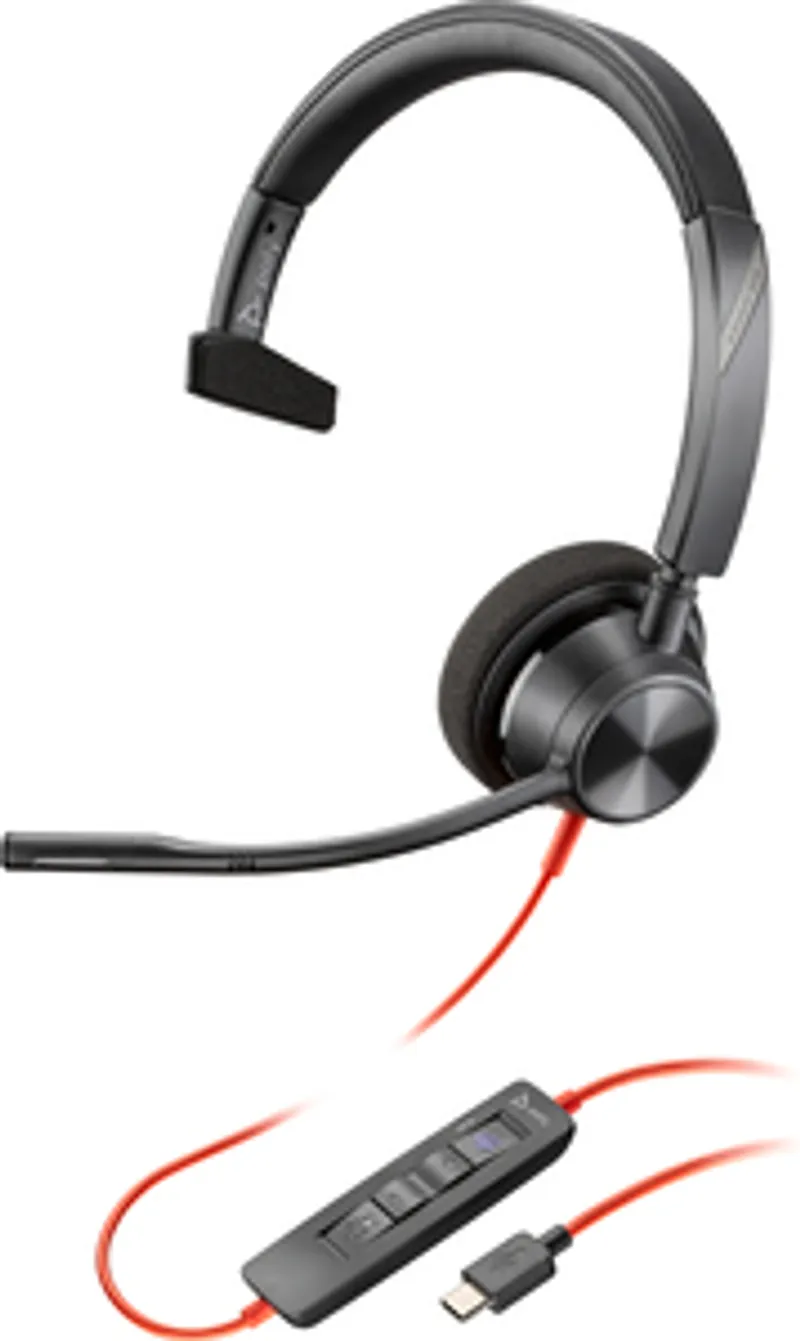 Наушники Poly Blackwire 3310 Mono с микрофоном и USB-C/A для Teams, чёрный монофонический гарнитур с металлической отделкой