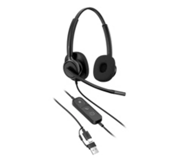 Poly Mission 425 Classic Stereo Teams USB-C/A Kopfhörer mit Mikrofon und USB-Anschluss für Büro und Homeoffice.