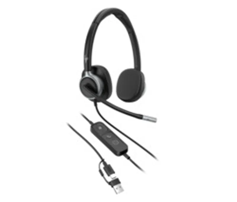 Poly Mission 625 Stereo-Headset mit verstellbarem Kopfbügel, Over-Ear-Polstern, Schwenkmikrofon und USB-A-Anschluss für