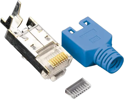 RJ45 KAT5e TM11 Stecker inkl. Knickschutztülle, blau, 50-Pack