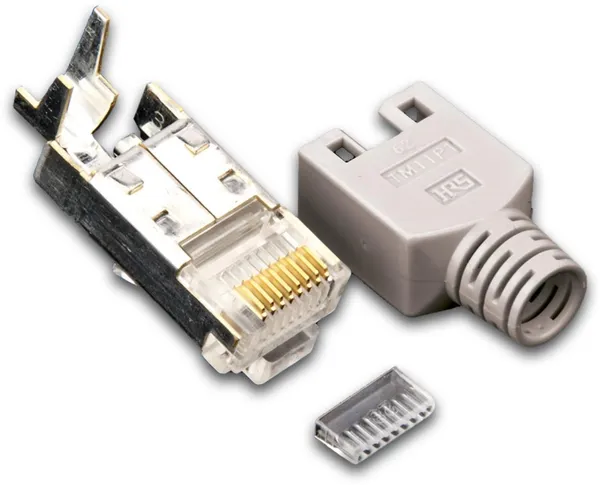 RJ45 KAT5e TM11 Stecker inkl. Knickschutztülle, grau, 50-Pack