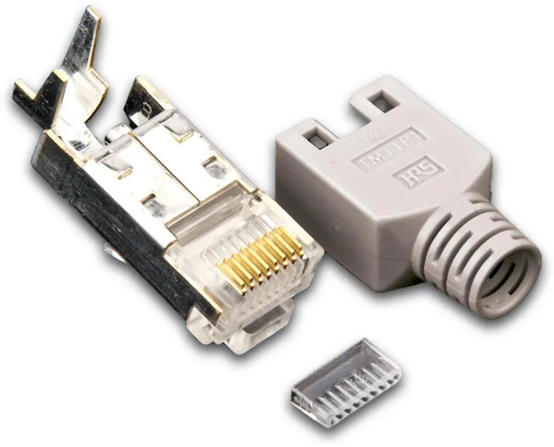 RJ45 KAT5e TM11 Stecker inkl. Knickschutztülle, grau, 50-Pack