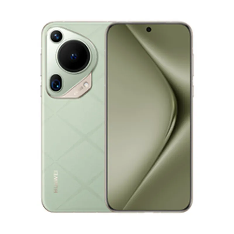 Huawei Pura70 Ultra green smartphone, rear diamond-textured back with circular camera and front hole-punch display in dual