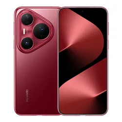 Huawei Pura 80 Pro Glazed Red smartphone showing front and rear views with triangular camera module and full-screen display.